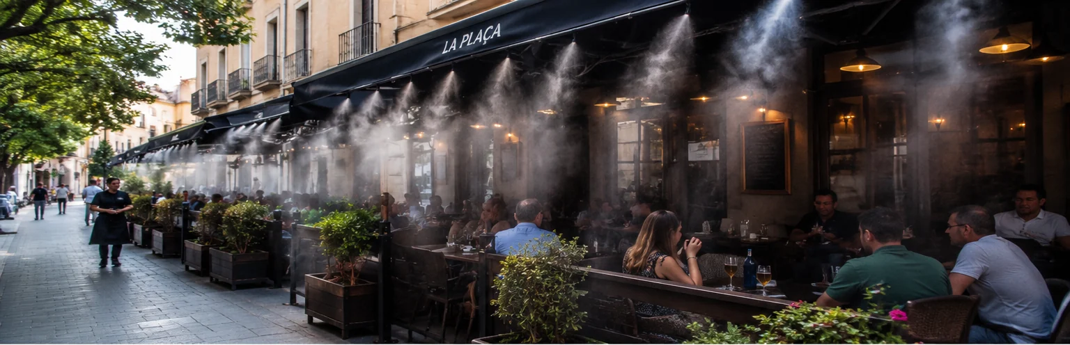 Terraza urbana de hostelería con nebulización